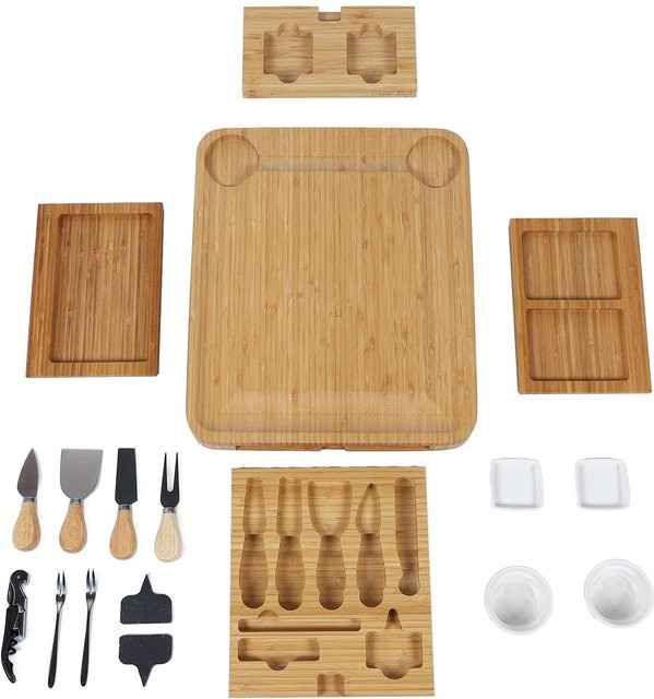 Aimo Charcuterie-Brett-Set aus Bambus mit 4 Schubladen, Servierplatte und Käseplatte, beige - Bild 1
