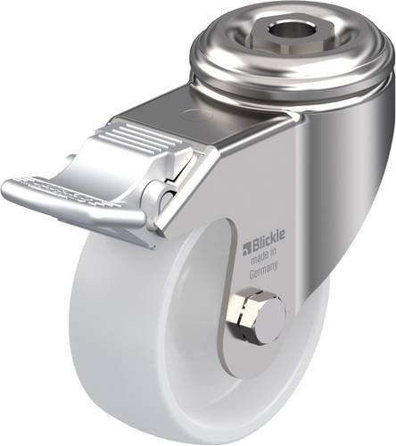 Blickle Lenkrolle LKRXA-PO 80G-FI mit Feststeller, Rad-Durchmesser: 80 mm, Tragfähigkeit: 120 kg, Edelstahl und Kunststoff, Weiß - Bild 1