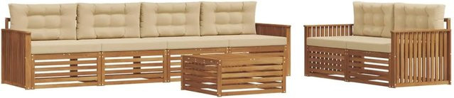 vidaXL Outdoor-Sofagarnitur 7-teilig aus massivem Akazienholz mit Kissen in Natur und Beige - Bild 1