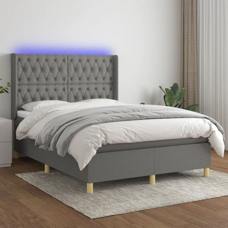 vidaxl Boxspringbett mit Matratze und LED in Anthrazit Grau aus Stoff B/T/H: 140 x 190 x 118 cm - Bild 1