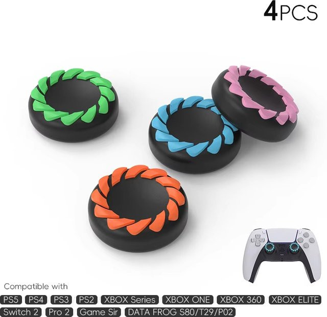DATA FROG 4er Set Silikon Daumengriffe Kappen für PS5 PS4 Pro Slim PS3 Xbox Series X S One und 360 Controller in Multicolour - Bild 1