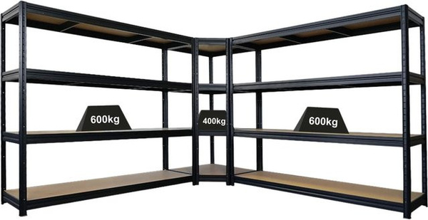 PROREGAL DINO Schwerlastregal-Set aus Metall in Schwarz bestehend aus 1x Eckregal und 2x Regal, Fachlast 400 kg, B/T/H: 90 x 60 x 180 cm sowie B/T/H: 200 x 60 x 180 cm