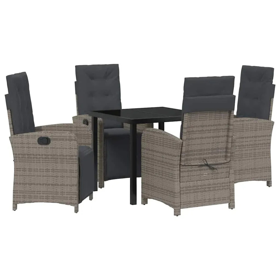 vidaXL Garten Essgruppe 5-teilig aus Poly-Rattan und Glas in Grau, Tisch und Stühle für Garten, Terrasse und Außenbereich, B/T/H: 80 x 80 x 73 cm - Bild 2