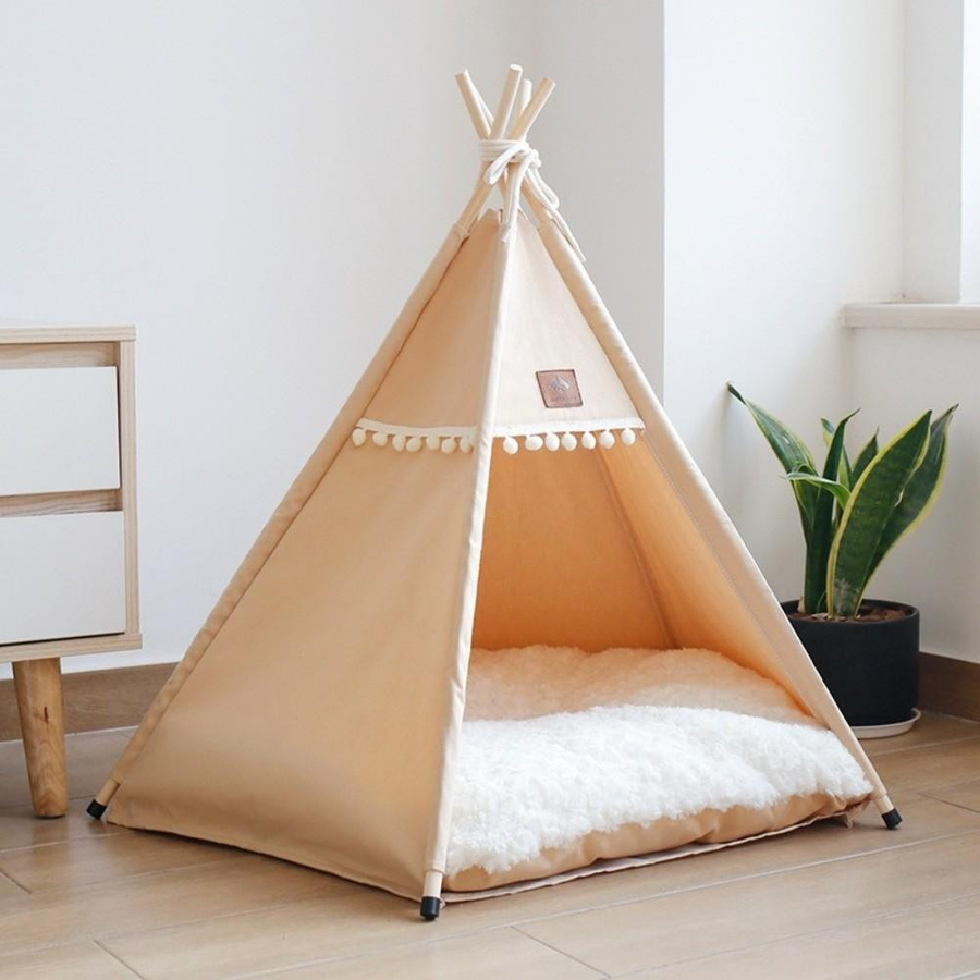 Waschbares Katzen-Tipi-Zelt von shenzhennalan in Gelb mit dickem Kissen und abnehmbarem Bezug für Hunde und Katzen in Größe M - Bild 2