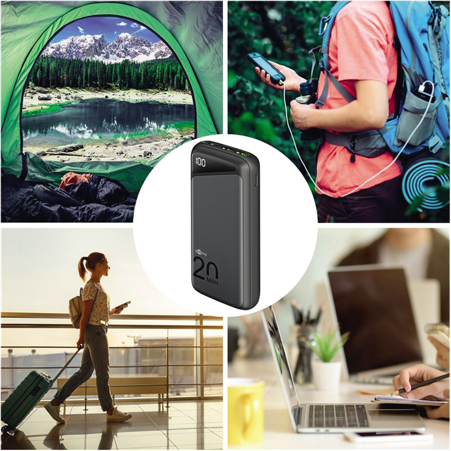 Goobay Powerbank 20.000 mAh mit Schnellladefunktion in Schwarz mit USB-C, USB-A und Micro-USB Anschlüssen - Bild 2