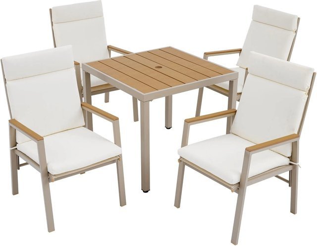 okwish Garten-Essgruppe für 4 Personen aus verzinktem Stahl und Textilene in Beige - Bild 1