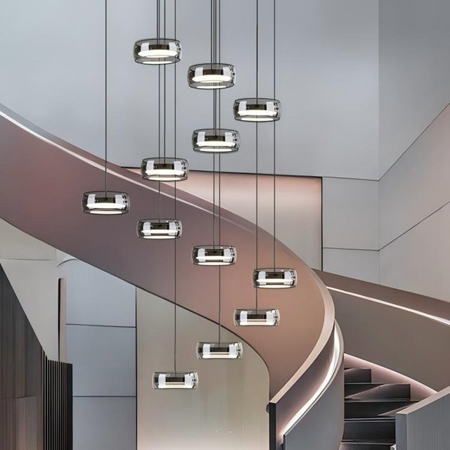 Savenmade Moderne LED-Pendelleuchte in Chrom und Silber mit transparentem Glas-Zylinder für Wohnzimmer und Treppenhäuser - Bild 1