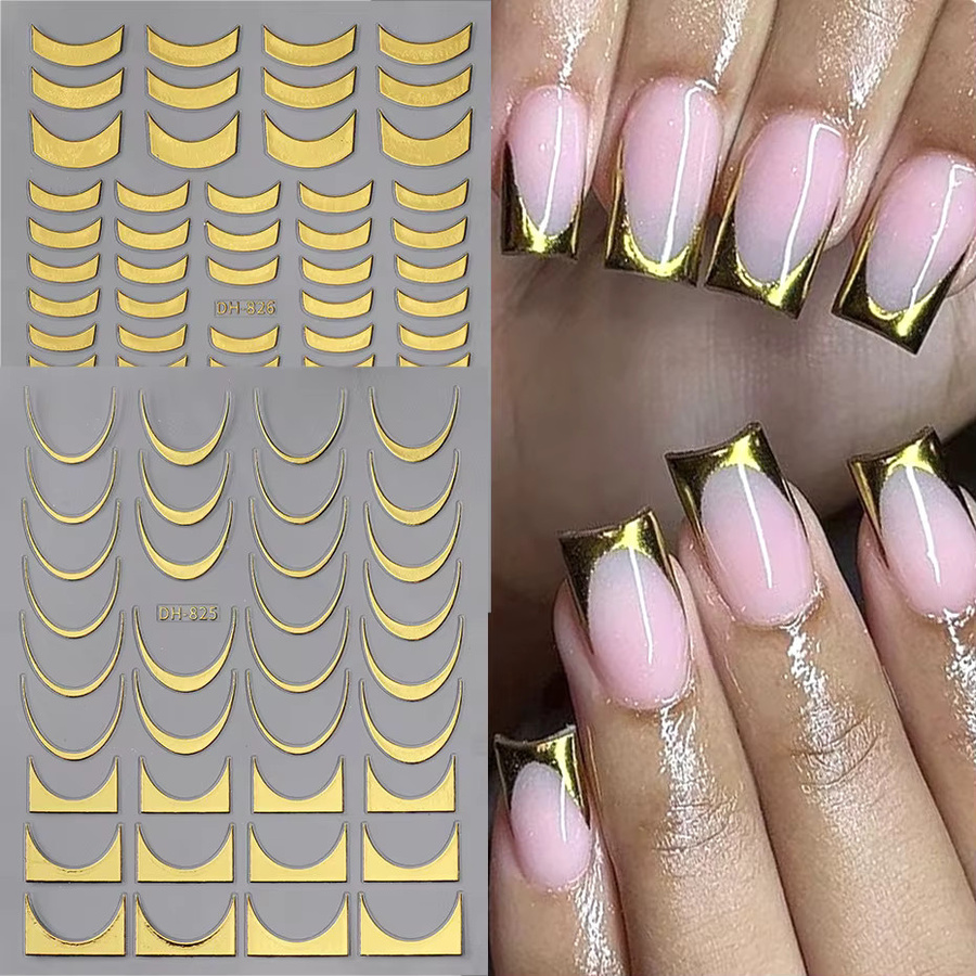 Full Beauty Nagelaufkleber, Goldene silberne Metallic, French-Line - Bild 1