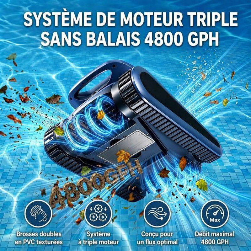 Kabelloser Poolroboter in Blau mit App-Steuerung zur Reinigung von Boden, Wänden und Wasserlinie mit ultrafeiner Filtration und 180 Minuten Akkulaufzeit für bis zu 200 m² - Bild 3