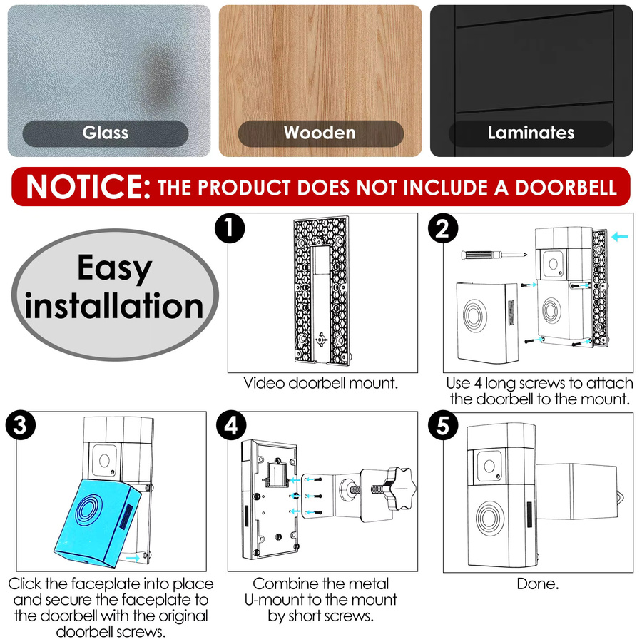 Ring Selbstklebende Kamerahalterung für Video-Türklingeln in Schwarz, kompatibel mit Ring Battery Video Doorbell, Doorbell Plus und Pro, ideal für Mieter und Wohnungen - Bild 6