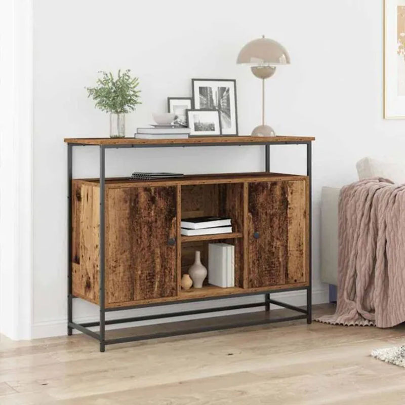 vidaXL Sideboard im Industrial Design aus Holzwerkstoff und Stahl, Braun/Schwarz, B/H/T: 100 x 80 x 35 cm - Bild 1