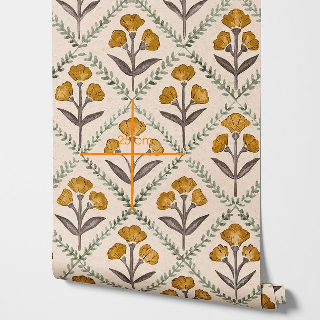 Pixel&Wall Vliestapete mit gelben Blumen in traditionellem floralem Design - Bild 1