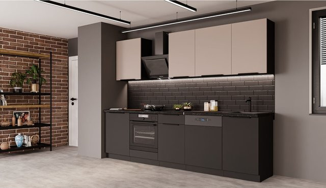Küchenzeile SIENA + ARONA BASIC in Kaschmir, moderne Einbauküche mit matten Fronten, Breite: 280 cm - Bild 1