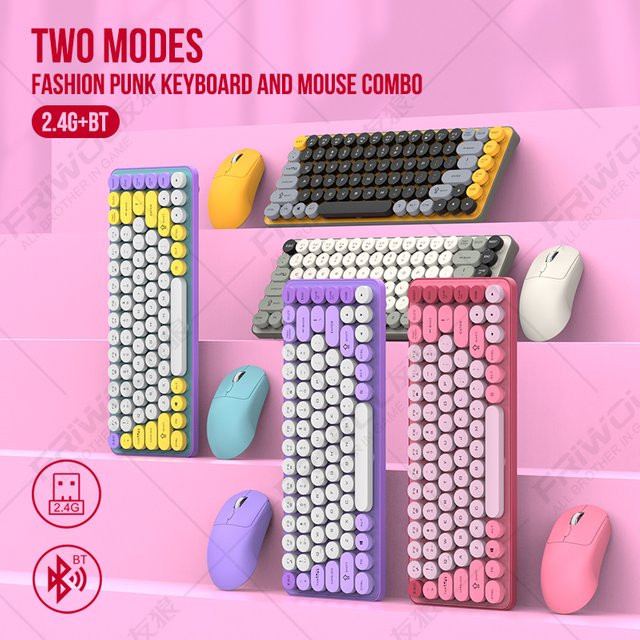 Friwol BT185 Bluetooth Tastatur und Maus Set in Purple mit mechanischem Gefühl und Punk Keycaps für Laptop und Desktop - Bild 1