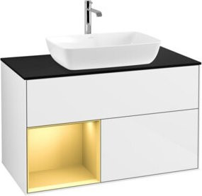 V&B Waschtischunterschrank Finion 100 in Weiß lackiert mit goldenen Regalelementen, Breite: 100 cm, Tiefe: 50,1 cm, Höhe: 50,1 cm - Bild 1