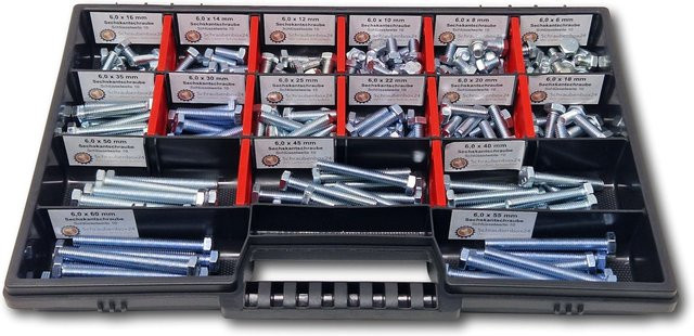Schraubenbox24 Sechskantschrauben Sortiment M6 in Silber, 200-teiliges Set mit Vollgewinde DIN 933/ISO 4017, Größen 6 mm bis 60 mm - Bild 1