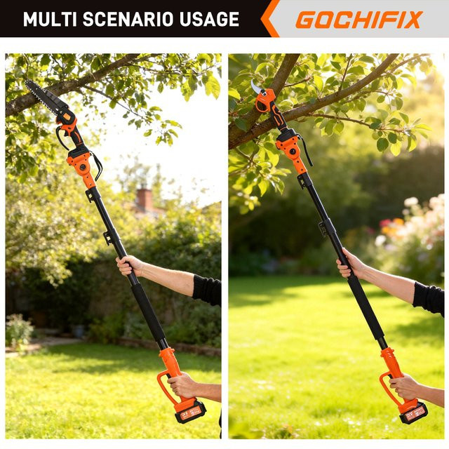 Drillpro Akku Astschere mit 8 Zoll Bürstenloser Kettensäge und 2m Teleskopstange, Orange - Bild 1