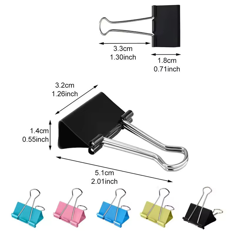 ZYF Metall-Binderklammern Set, 10 Stück Foldback Clips aus Metall, 32 mm, Schwarz und Bunt - Bild 5