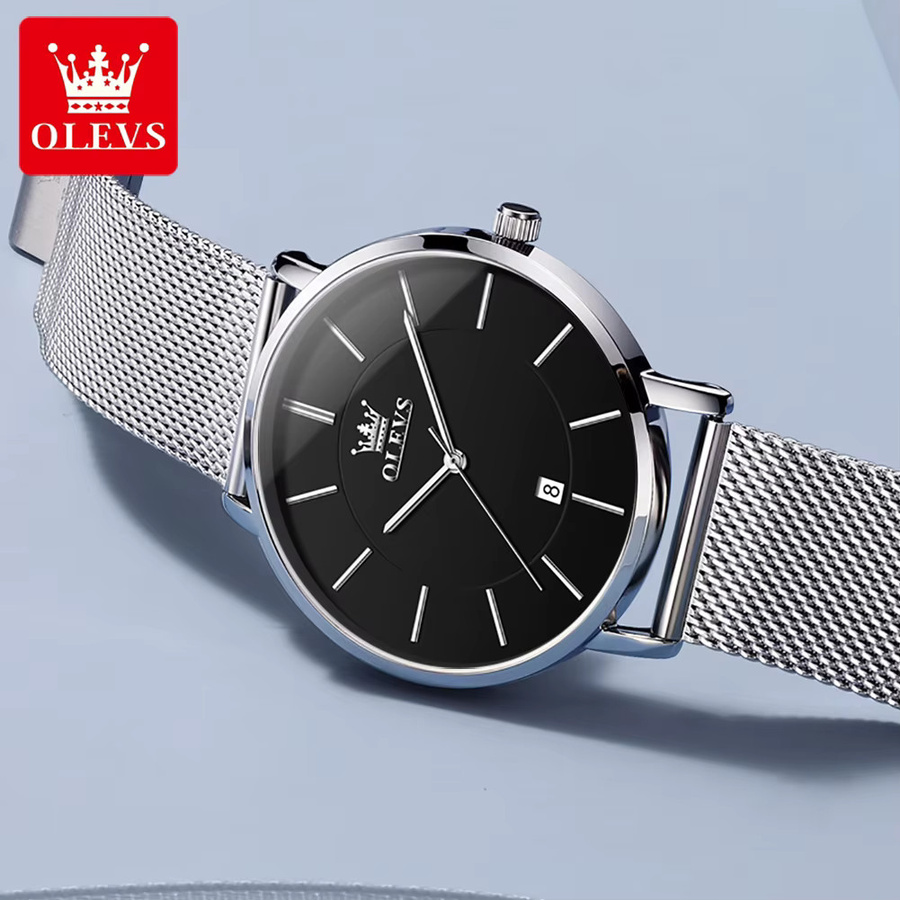 OLEVS Armbanduhr, Quarz, Edelstahl, Schwarz, Silber, Damen - Bild 2