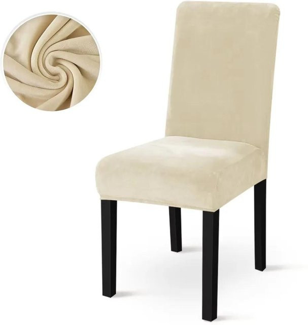 Yiran Furniture Stuhlbezug aus weichem Samt in Beige, elastischer Stretch-Überwurf für Esszimmerstühle - Bild 1