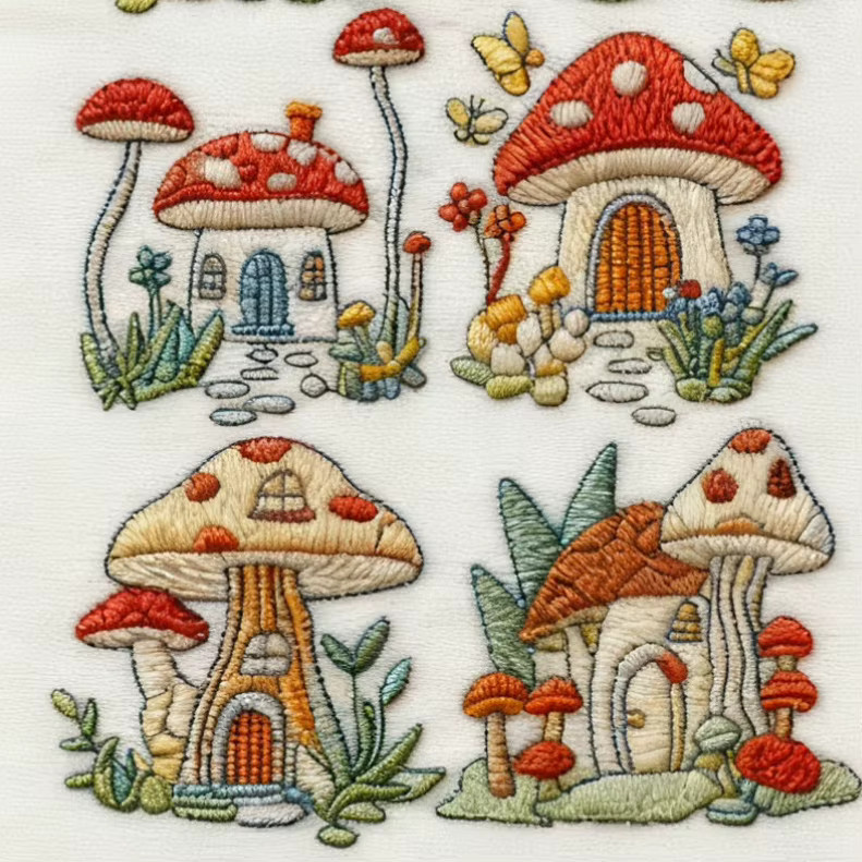 4 Blatt selbstklebende und wasserlösliche Stickerei-Aufkleber mit Cartoon House Motiven in Multicolor - Bild 2