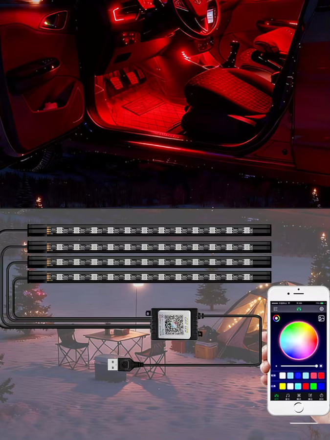 WUMFIRE RGB LED Auto Umgebungslicht Neon Flex Lichtstreifen in Multicolour für 5V/12V Innenraum Atmosphäre - Bild 6