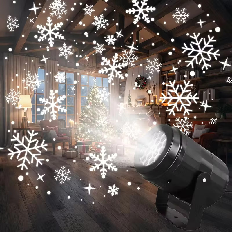 Leclstar Weihnachtsdekoration Schneeflocken-Projektorleuchte in Weiß und Schwarz, USB-betrieben, rotierende Bühnenlampe für Innenbereich, Party und Weihnachten - Bild 4