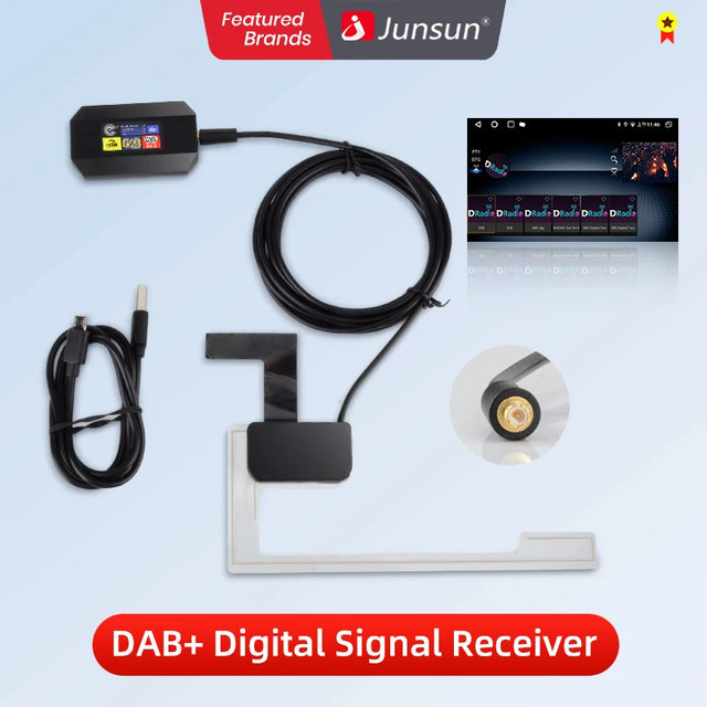 Junsun DAB+ Antenne mit USB-Adapter und GPS-Signalempfänger für Android Autoradios in Schwarz - Bild 1