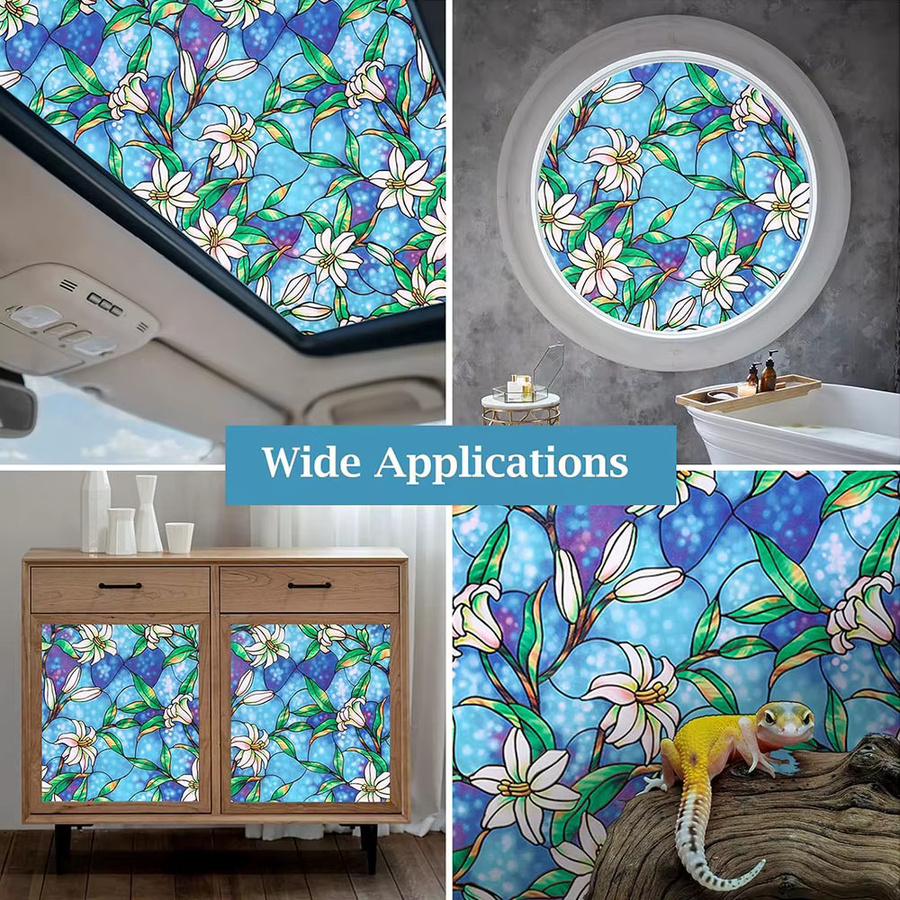 Fenster-Sichtschutzfolie Regenbogen-Mosaik-Blume in Multicolour, dekorative florale Aufkleber als statische Buntglas-Tönung, nicht klebend - Bild 3