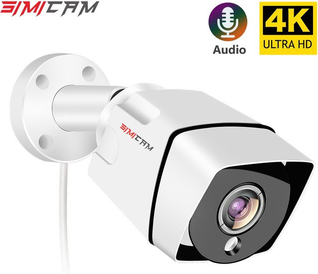 SIMICAM PoE Überwachungskamera mit 8MP 4K Auflösung, Audio-Funktion, Infrarot-Nachtsicht und wasserdichtem Metallgehäuse in Weiß - Bild 1
