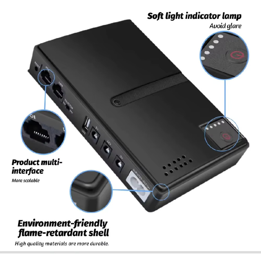 TTAKA7 Mini DC USV Unterbrechungsfreie Stromversorgung für Router und WLAN-Modem, 5V 9V 12V 220V, Schwarz, mit austauschbarem 18650 Akku - Bild 5