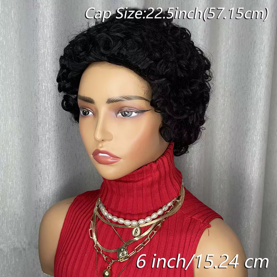 OYM HAIR Pixie-Perücke, kurzes Echthaar mit Pony, lockig - Bild 2