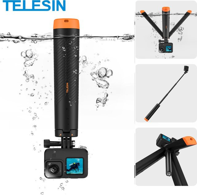 TELESIN Unterwasser-Schwimmstab als ausziehbarer Selfie-Stick und Stativ in Schwarz für GoPro, Insta360 und DJI Action Kameras - Bild 1