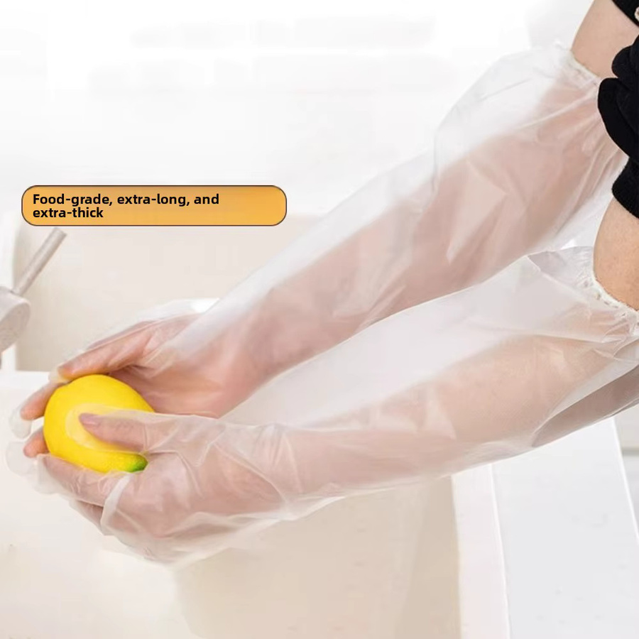 10 Paar QHSPE Einweg-Handschuhe aus PE-TPE, transparente wasserdichte Haushaltshandschuhe mit elastischer Manschette für Küche und Wäsche - Bild 2