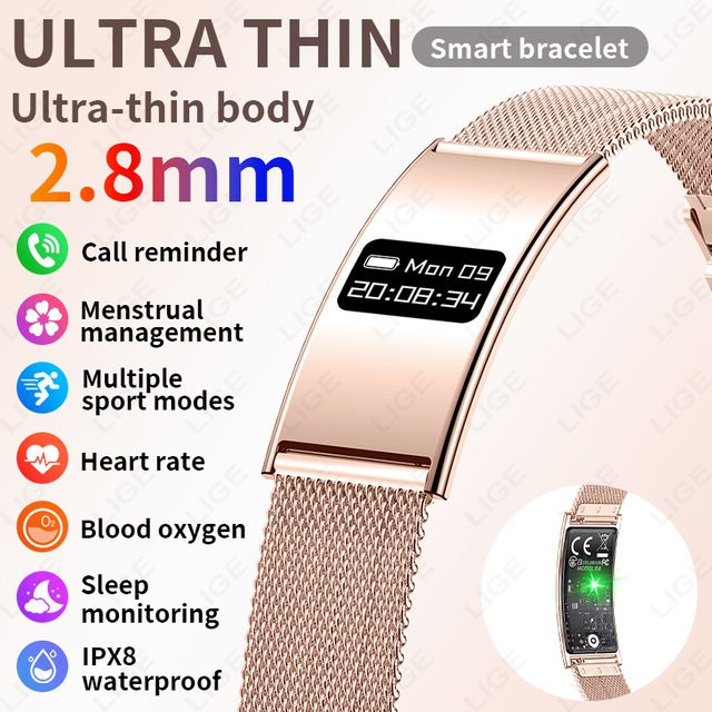 LIGE Smartwatch, Edelstahl, Milanaise, Schwarz, Unisex - Bild 1