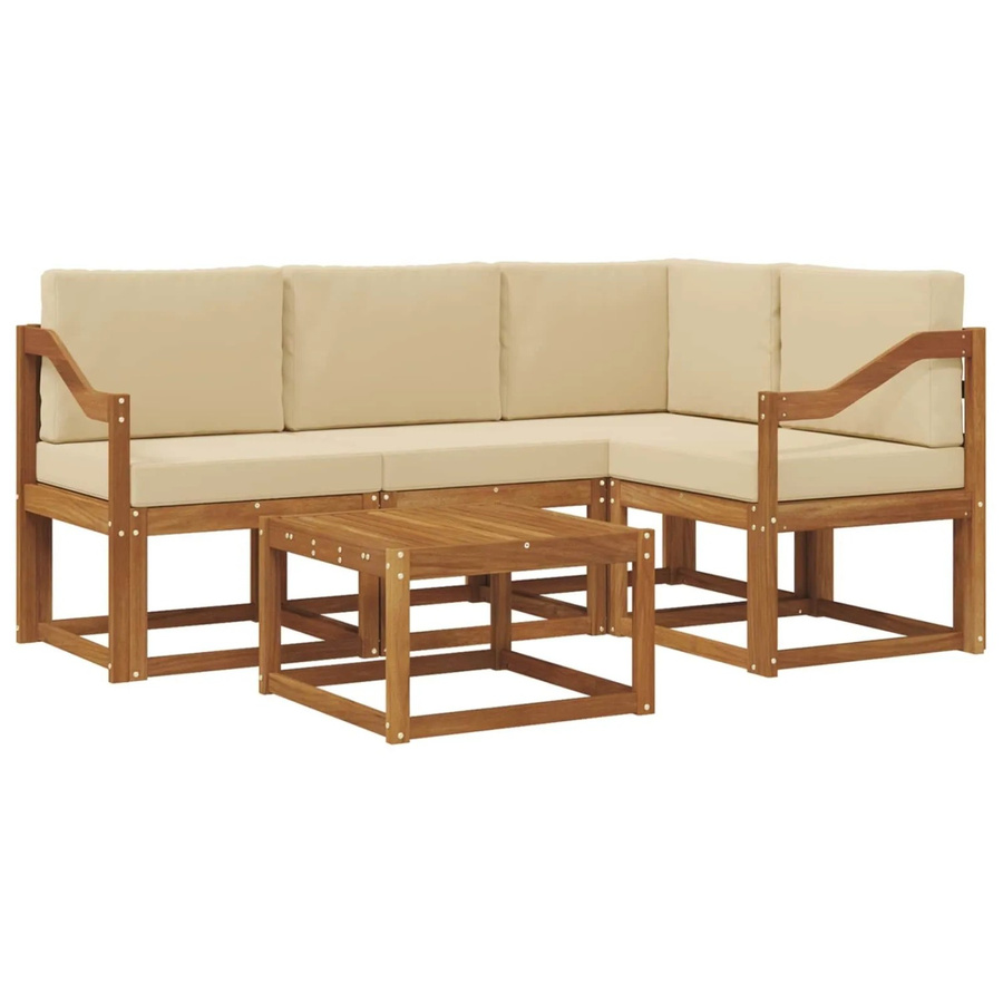 vidaXL Outdoor-Sofagarnitur in L-Form aus Akazienholz mit 5 Kissen in Natur und Beige - Bild 2