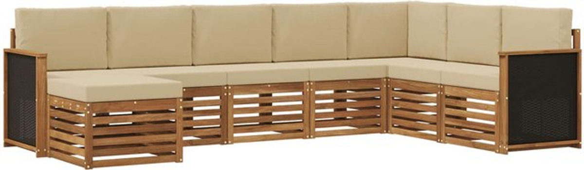 vidaXL Outdoor-Sofagarnitur aus Akazienholz mit Kissen in Natur und Beige, 6-teiliges Loungemöbel-Set im modernen Design - Bild 1