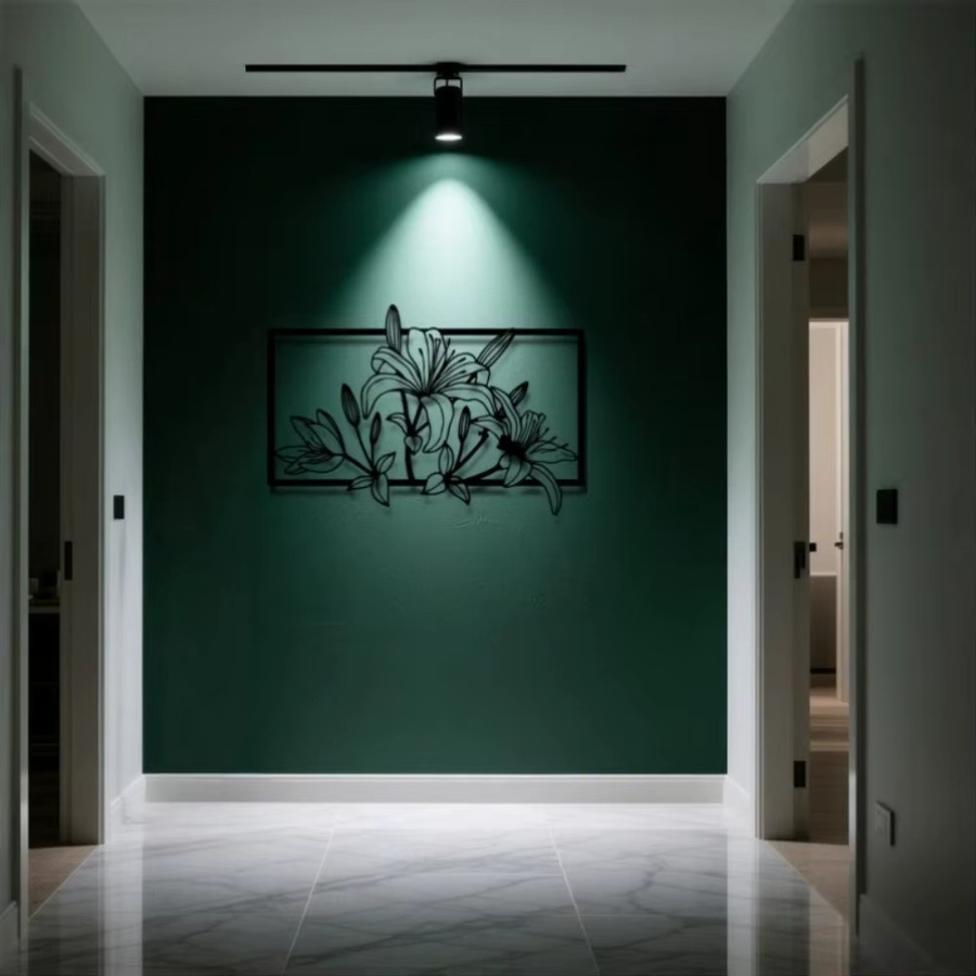 CIFBUY Metall-Wandkunst Lilien-Blumen-Dekoration in Schwarz, moderne florale Wandskulptur für Innenbereich, B/H: 30,48 x 30,48 cm - Bild 3