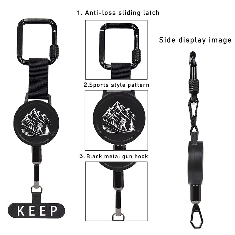 JETTING Diebstahlsicheres Handy-Lanyard mit Stahlkabel, integriertem Ständer und Karabiner, Schwarz - Bild 4