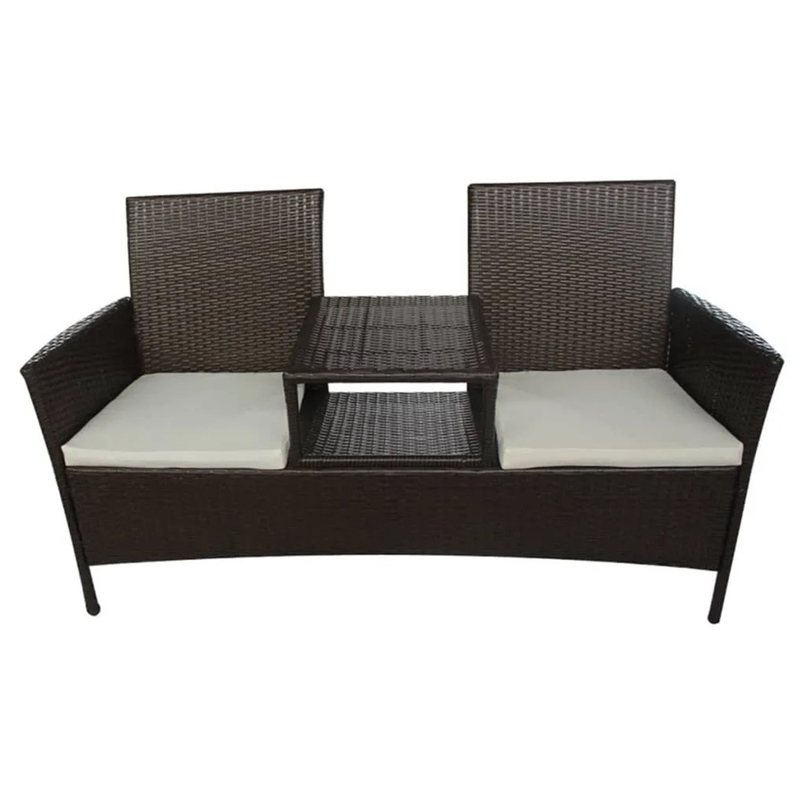 furnicato Gartensofa 2-Sitzer mit Teetisch aus braunem PE-Rattan und pulverbeschichtetem Stahlrahmen inklusive Kissen - Bild 2