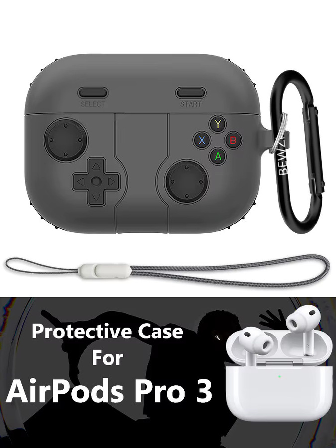 BEWZI Schutzhülle für Apple AirPods Pro 3 in Grau mit Lanyard und Haken - Bild 3