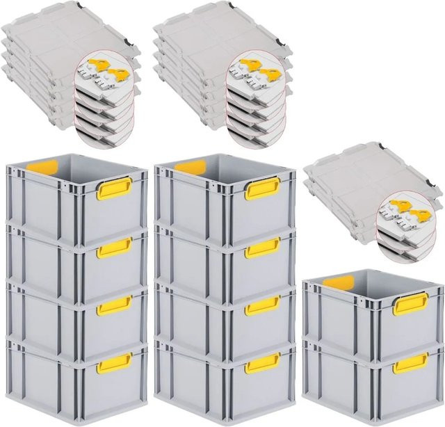 PROREGAL Spar Set 10x Eurobox Nextgen Color mit Scharnierdeckel und Schiebeschnappverschlüssen, Gelb, H x B x T: 22 x 30 x 40 cm - Bild 1