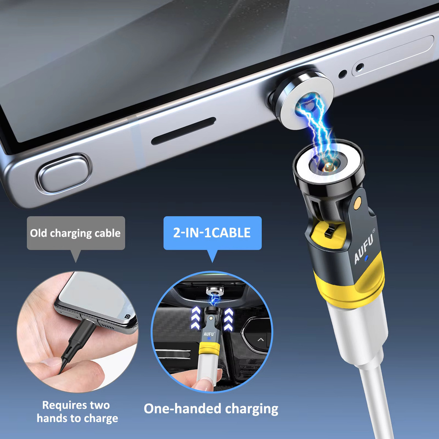 AUFU 540 Grad drehbarer magnetischer USB auf Typ-C Adapter als Ladekabel und Buchsenkonverter für Mobiltelefone - Bild 3
