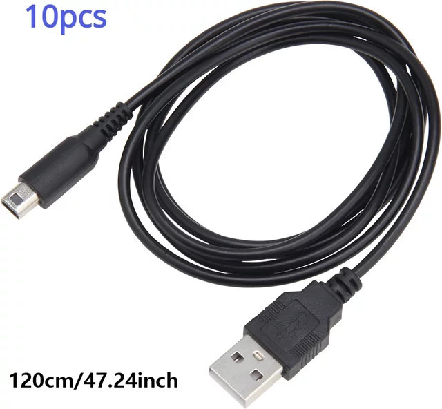 10 Stück DSi USB-Ladekabel und Daten-Sync-Kabel für Nintendo DSi, 3DS, 2DS XL/LL in Schwarz, Länge: 1,2 m - Bild 1
