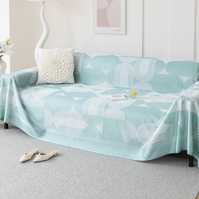 Nordischer Sommer rutschfester Sofaüberwurf in Türkis mit geometrischem Design, B/T: 180 x 340 cm - Bild 1