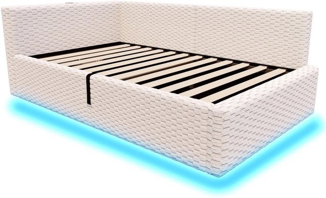 Merax Polsterbett mit LED-Beleuchtung und USB-Anschluss in Beige, B/T/H: 90 x 200 x 100 cm (ca.) - Bild 1