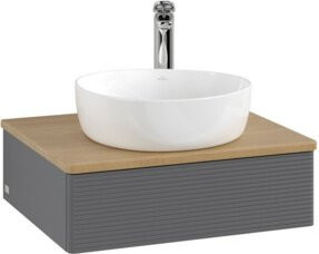 V&B Waschtischunterschrank Antao mit Frontstruktur in Eiche Honig Lack, Wandhängend, B/T/H: 60 x 50 x 19 cm - Bild 1
