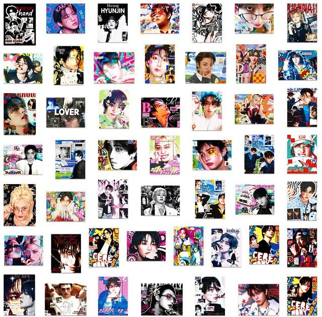 50 Stück Stray Kids Sticker Set Y2K Ästhetik SKZ Mitglieder Foto Sticker in Grau und Multicolour für Laptop Wasserflasche und Journaling - Bild 1