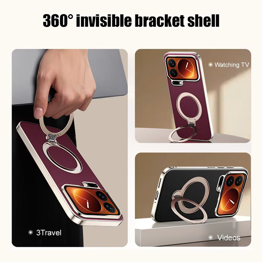 Stoßfeste TPU-Ledertasche mit 360-Grad-drehbarer Halterung für Xiaomi 17 Pro Max, 17 Pro und 17 in Orange - Bild 6