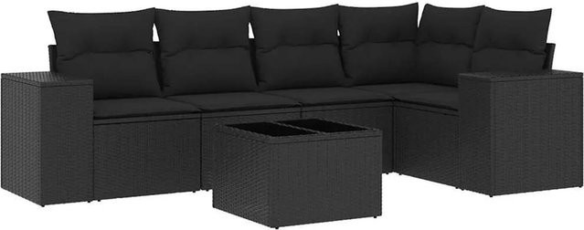 vidaXL 6-teilige Garten-Sofagarnitur in L-Form aus schwarzem Poly-Rattan mit Kissen und Armlehnen - Bild 1